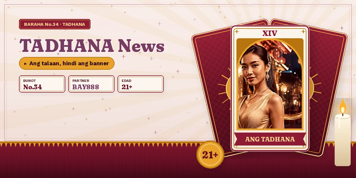 Pahina ng balita ng TADHANA guide na may baraha at kopya ng talaan ng PAGCOR sa mesa ng pagbasa