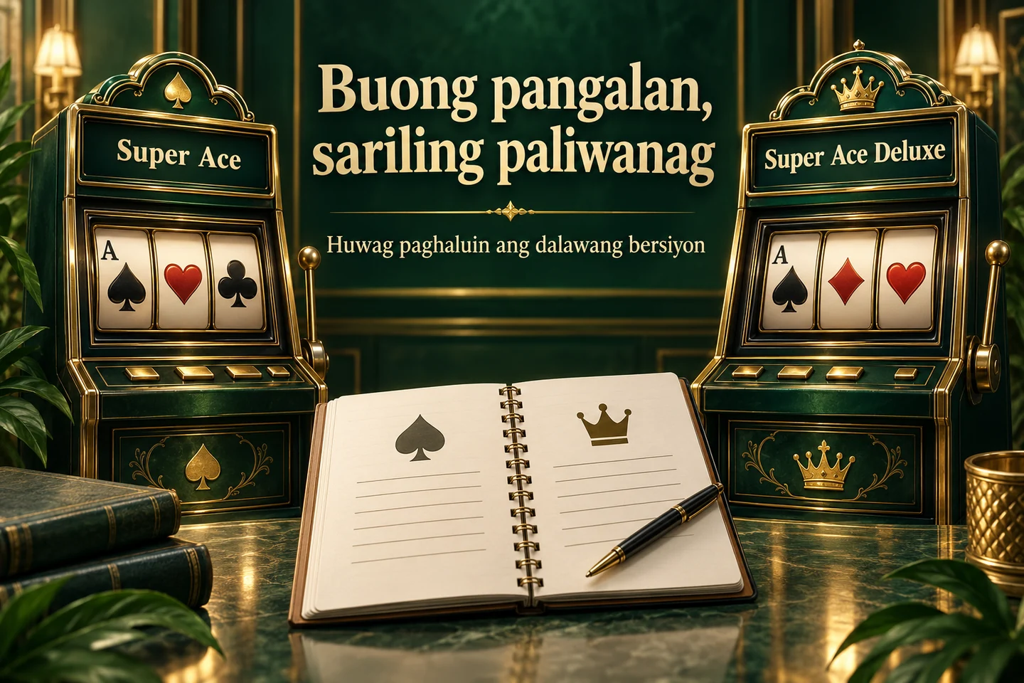 Two card-themed slot cabinets with separate Super Ace and Super Ace Deluxe labels.