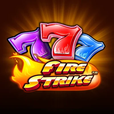 Fire Strike game thumbnail: purple, red and blue number sevens with small flames above the words FIRE STRIKE in yellow and red lettering, on a glowing orange background